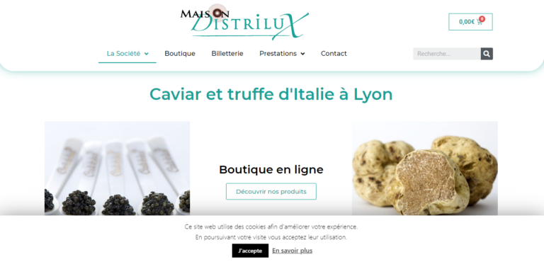 nouveau site web distrilux, boutique en ligne caviar truffe lyon